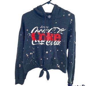 Coca Cola Like New Cropped Hoodie Sweatshirt Juniors-XL- Extra-Large Navy